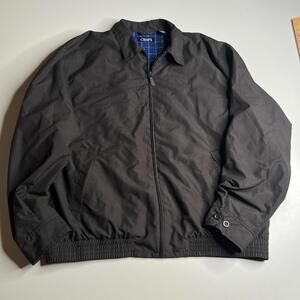 Chaps Harrington Jacket Men’s XL Black Lined Windbreaker Scovill Zip Plaid Linin